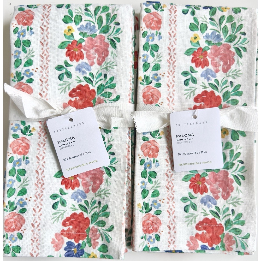 Pottery Barn Set of 8 Paloma Organic Cotton Napkins, Mixed Colors NWT Retail $96